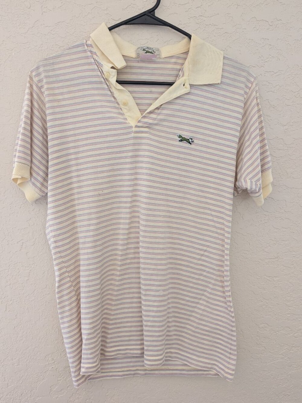 Vintage JC Penney Striped Mens Collared Shot Sleeved Shirt Fox Patch Size M